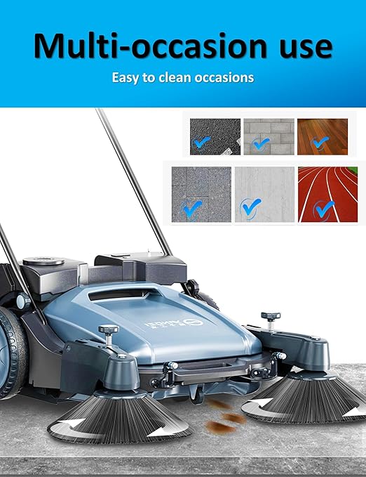 Walk Behind Floor Sweeper Manual,41" Wider Path & 55L Larger Capacity, Industrial and Commercial Sweeper for Rapid Cleaning in Warehouse,Park,Shop,Yard,Farm,Street,and Outdoors Indoors