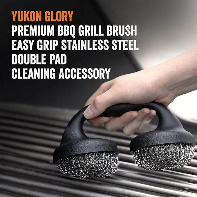 Yukon Glory™ Premium BBQ Grill Brush Easy Grip Double Pad Stainless Steel Cleaner for Gas and Charcoal Grill- Safe for Ceramic, Steel, Cast Iron Grill Grate- Grilling Gifts