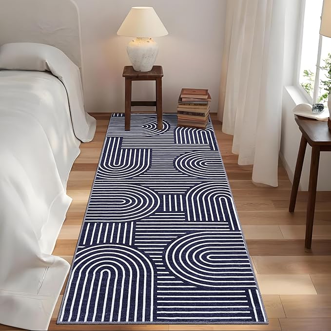 Modern Rug 2x6 Runners for Hallways, Abstract Kitchen Runner Rugs Non Slip Bath, Rainbow Washable Runner Rug for Bedroom, Soft Long Rugs for Entryway Bathroom Laundry Dorm, Blue