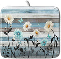 Blue White Daisy Floral Dish Drying Mat for Kitchen Counter,Sprinng Rustic Wood Drying Mat 16 x18 Inch with Absorbent Reversible Microfiber Drying Pad for Coffee Bar