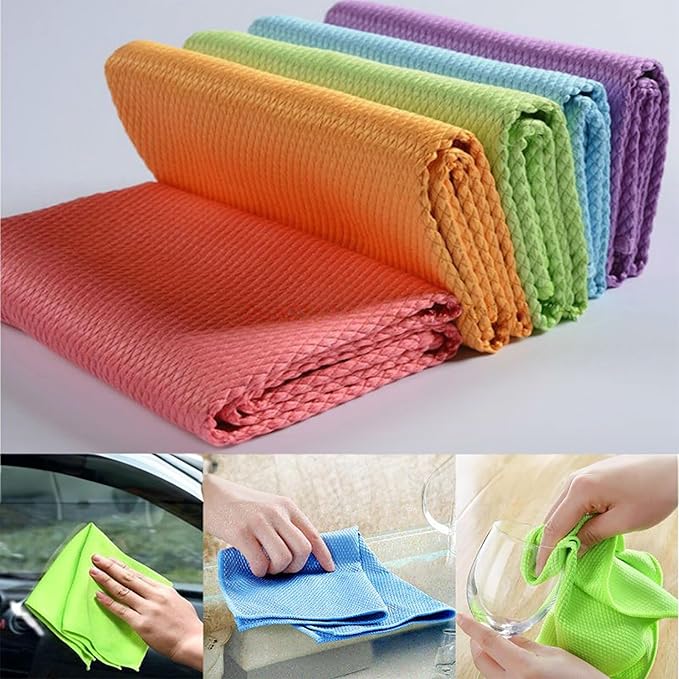 XXL Streak Free 40x50cm Glass Cleaning Cloth, Lint Free Nanoscale Microfiber Fish Scale Tower, 15.8" x 19.7" (Mix, 10 Pack)