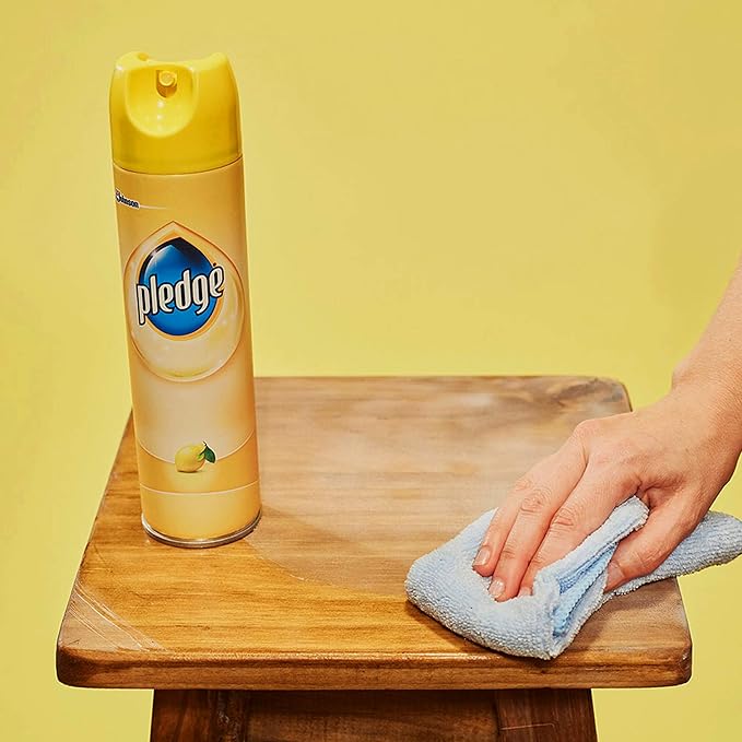 Pledge Multi-Surface Cleaner Spray and Wipes Bundle, Works on Leather, Granite, Wood, Lemon Scent (2 Count of 9.7 oz Cans, and 2 Pack of 24 Wipes)
