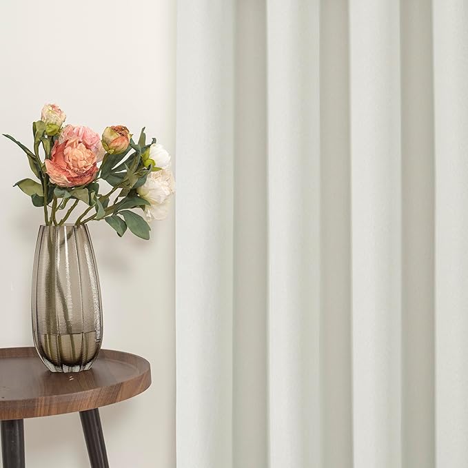 YoungsTex Ivory Linen 100% Blackout Curtains for Bedroom/Living Room - Grommet Thermal Insulated Full Room Darkening Drapes for Farmhouse/Country with White Liner, 2 Panels, 52 X 84 Inch