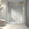 Favfurish Single Sliding Shower Door,55"-60" W x 76" H Frameless Shower Door with 5/16" (8mm) Thick SGCC Tempered Glass W/Adjustable Soft Closing,Bathroom Glass Door for Spa（Brushed Gold）