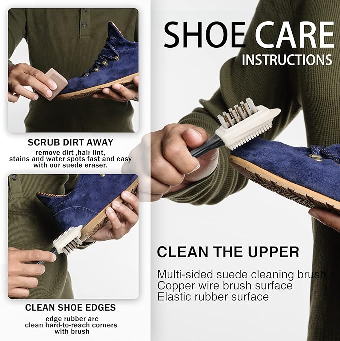 MAXIMILIAN Shoe Cleaner Kit. Brush with Extra 2 Erasers for Shoes & Boots. Horse Hair Shoe Brushes for Polishing, Cleaning & Buffing Leather Shoes - Boot Brush with Soft Bristles