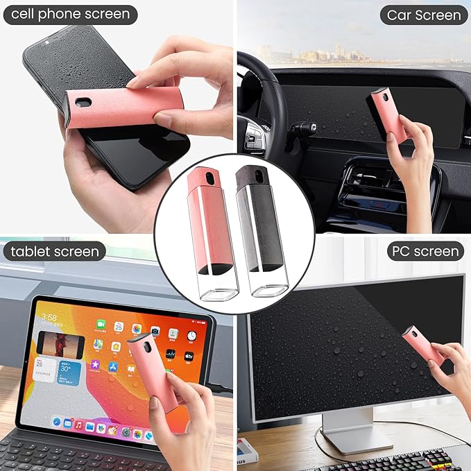 Screen Cleaner Kit, Two in One Screen Cleaner Spray and Wipe, Touchscreen Mist Cleaner Spray Bottle for Phone/Laptop/Tablet/TV/Monitor/Car Screens(Pink)