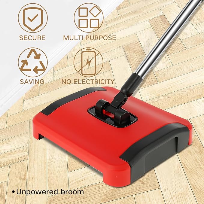 BS Carpet Floor Sweeper with Horsehair Manual Carpet Sweeper Cleaner Non-Electric Carpet Broom Sweeper Efficient Hand Push Carpet Sweeper Rug Roller Brush Push for Cleaning Pet Hair Loose Debris Lint