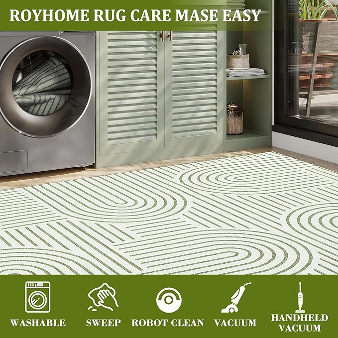 Modern Rug 2x6 Runners for Hallways, Abstract Kitchen Runner Rugs Non Slip Bath Runners, Rainbow Washable Runners Rug for Bedroom, Soft Long Rugs for Entryway Bathroom Laundry Dorm, Green