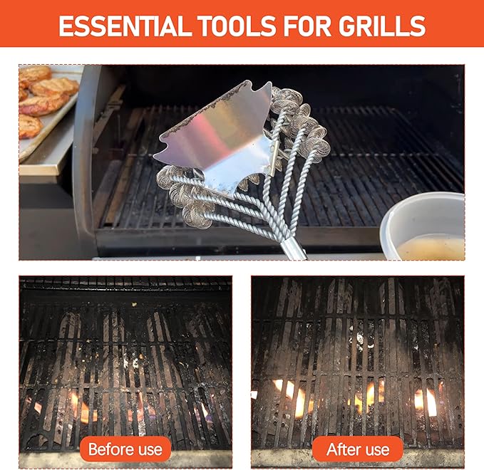 Grill Brush with Scraper - 18" Enhanced Coil Grill Cleaning Brush, Safe Long Handle BBQ Brush for Grill for Gas and Charcoal Grates