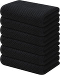 Kitinjoy 100% Cotton Waffle Weave Kitchen Hand Towels (13 X 28 Inches, Black), 6-Pack Super Soft and Absorbent Dish Towel for Drying Dishes