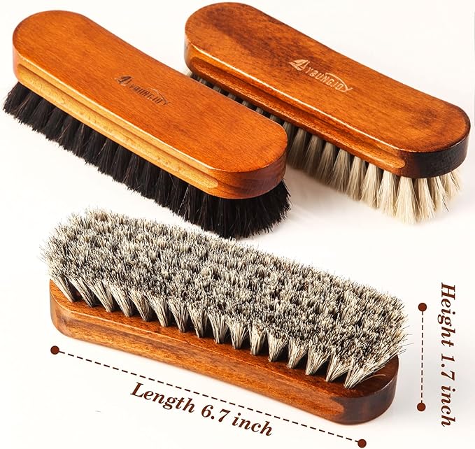 3 Pcs Horsehair Shoe Brush Kit Polishing Daubers Applicators Leather Care Brushes Shine Cleaning Brush(Shoe Brush Set C)