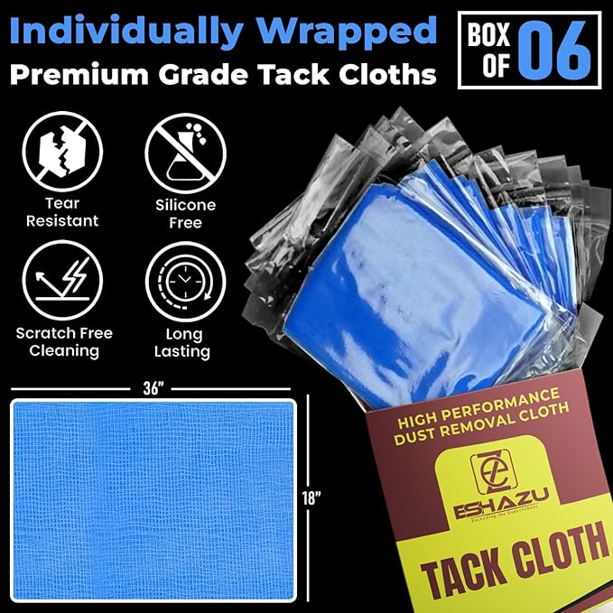 Eshazu Premium Tack Cloth Pack of 06 – Professional Grade Dust and Particle Remover for Woodworking and Painting – Tack Rags for Surface Cleaning – Silicone & Wax Free, Anti-Static
