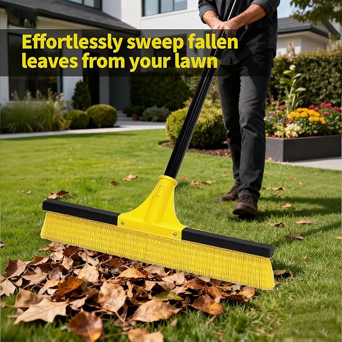 18”Push Broom Brush for Floor Cleaning with 60” Long Handle and Stiff Bristles, Heavy Duty Brush for Shop, Deck, Garage, Concrete,Indoor and Outdoor Broom