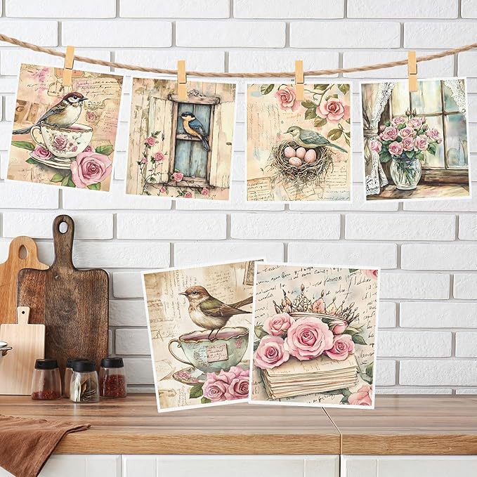 Floral Swedish Dishcloths for Kitchen, 6 Pack Flower and Birds Reusable Dish Paper Hand Towels Housewarming Gifts, Absorbent Dish Rags for Home Cooking Cleaning