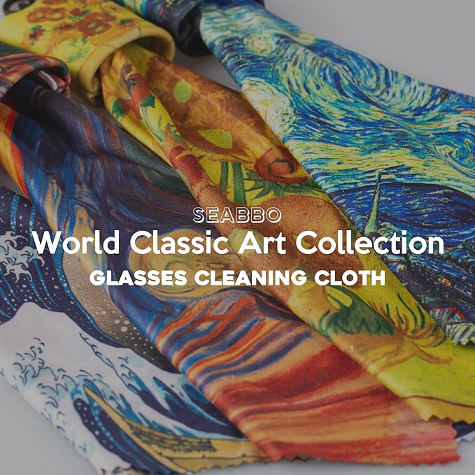 Glasses Cleaning Cloth, Family Pack Microfiber Eye Glass Clean Cloths Cleaner Keychain for Eyeglasses, Eyeglasses Wipes Screens, Camera Lenses-World Classic Art Design Double Sided Printing 8PCS