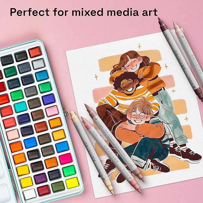 ARTISTRO 24 Skin Colors Acrylic Paint Markers - Paint Pens for Drawing, Brush + Fine Tips - For Fabric, Rock, Glass, Wood, Eggs - Art & Craft Supplies for Adults, Teens, Kids - Easter Basket Stuffers