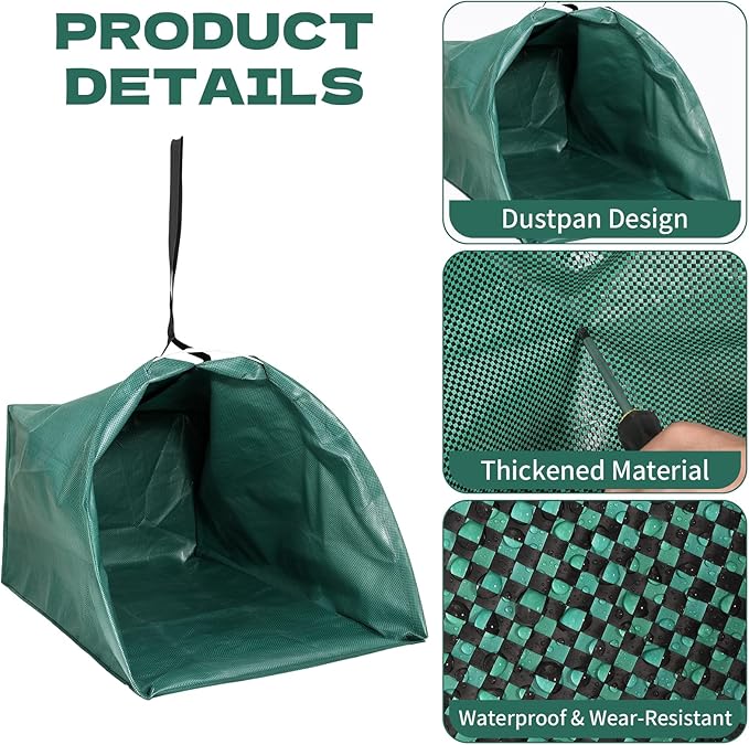 2-Pack Dustpan-Type Yard Waste Bags, 72-Gallon Reusable Lawn Bags with Handles & Gardening Gloves, Heavy-Duty Collapsible Leaf Collector for Lawn Debris, Grass Clippings & Leaves