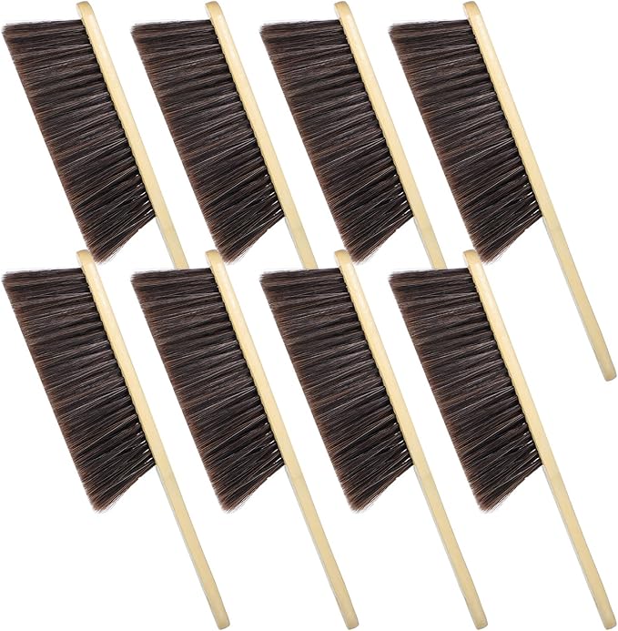 8 Pieces Hand Broom Brush, Natural Wooden Dust Brush Soft Bristles Dusting Cleaning Brush Long Handle Whisk Broom Brush Air Broom for Cleaning Car Bed Sofa Fireplace Clothes Bench Furniture