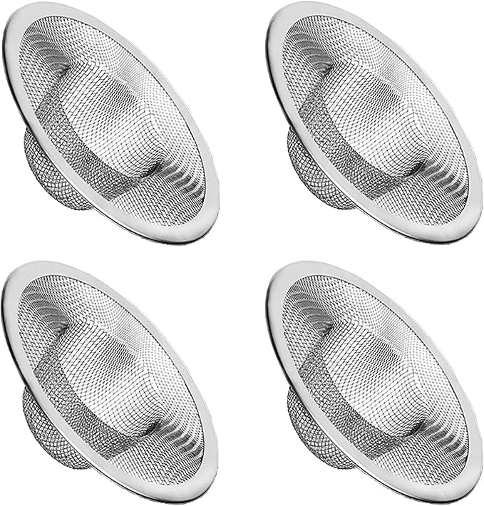 4pcs Heavy Duty Stainless Steel Slop Basket Filter Trap,3.54" Top / 1.65" Mesh Metal Sink Strainer,Perfect for Kitchen Sink/Bathroom Bathtub Wash Basin Floor Drain Balcony Drain Hole,Utility