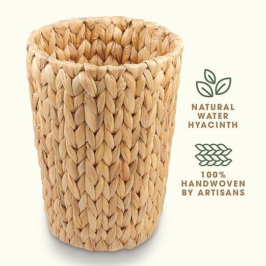 2-Pack Wicker Trash Cans - Rattan Trash Can - Wicker Waste Basket for Bathroom, Bedroom - Woven Waste Basket (Natural, 2 Gallon)