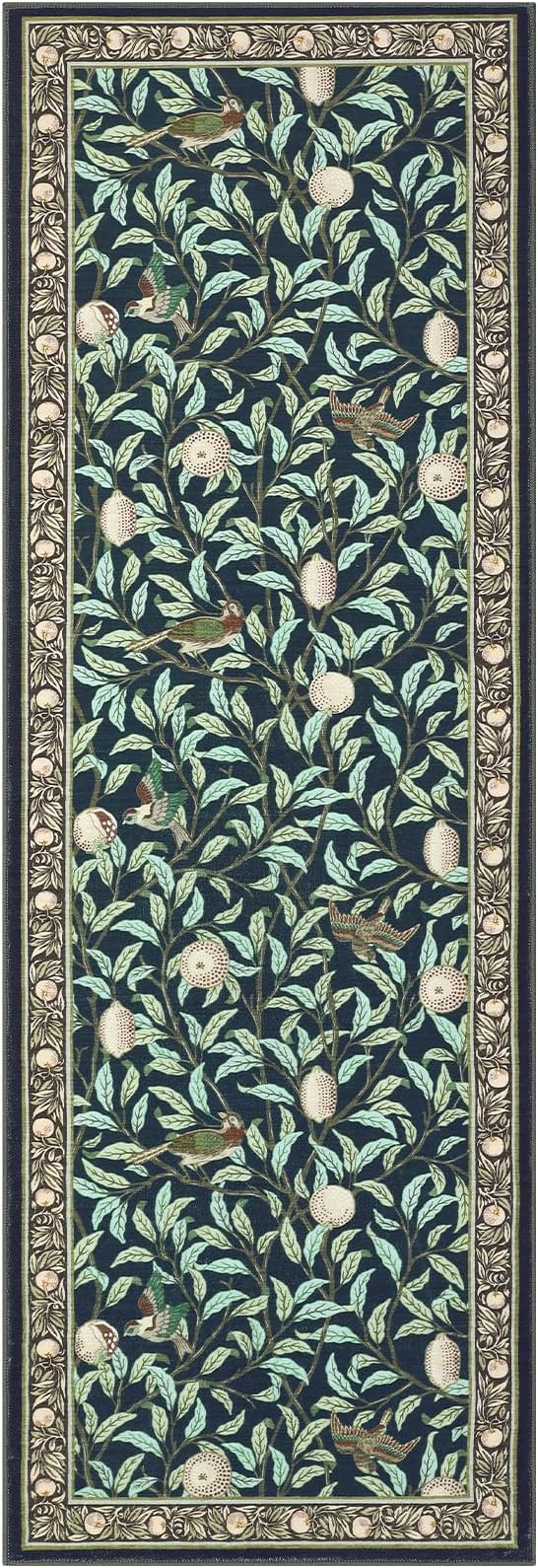 GarveeHome 2x6 Runners for Hallways Non Slip, Boho Leaf Kitchen Runner Rug Washable Rugs for Bedroom, Low Pile Soft Navy Blue Runner Botanical Bird Rug for Dorm Entryway Laundry Room Bedroom