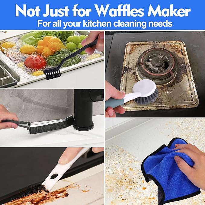 XANGNIER 6 Pcs Waffle Makers Clean Brush Kit for Belgian/Classic/Flip/Mini and All Iron Models - Non-Scratch Grid Brush emove Sticky Batter/Burnt Residue - Deep Clean Tool for Waffle Makers