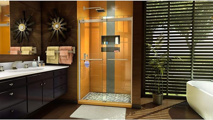 DreamLine Sapphire 44-48 in. W x 76 in. H Semi-Frameless Bypass Shower Door in Brushed Nickel, SHDR-6348762-04