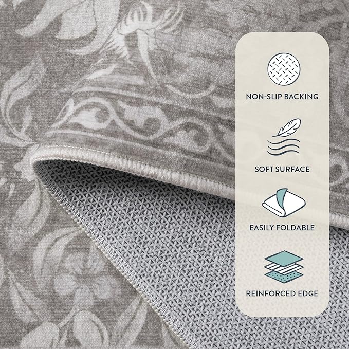 Lahome Bird Washable Rugs 8x10, Soft 8x10 Area Rugs for Living Room Bedroom, Non-Slip Stain Resistance Large Ultra-Thin Vintage Carpet for Dining Room Office, Hemp/Taupe