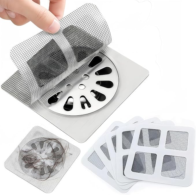 60 Pack Disposable Shower Drain Hair Catcher, 4" X 4" Disposable Drain Hair Catcher, Floor Drain Filter Stickers, Square Shower Drain Mesh Sticker, Bathroom, Laundry, Bathtub, Kitchen, Sink