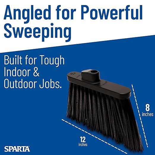 SPARTA Plastic Broom Head, Angled, Un-Flagged for Large Debris Indoor, Outdoor, Home, Restaurant, Lobby, Office, 12 Inches, Black