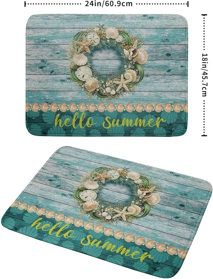 Hello Summer Dish Drying Mat for Kitchen Counter,Sea Shell Starfish Coastal Wreath Drying Mat 18 x 24 Inch with Absorbent Reversible Microfiber Drying Pad for Coffee Bar