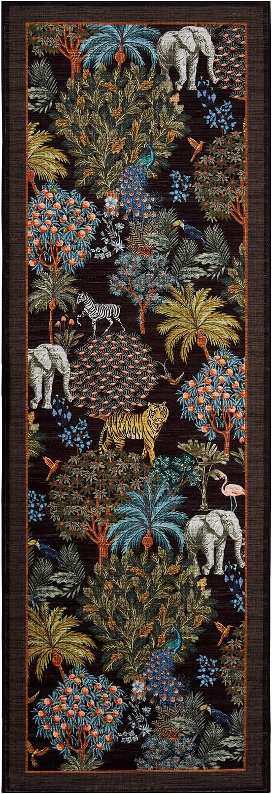 GarveeHome Jungle Rug 2.5x10 Kitchen Runner Rug Non Slip Washable Runners for Hallways, Animal Print Runner Rugs with Rubber Backing Low-Pile Forest Long Carpet for Bedroom Entryway Laundry, Black