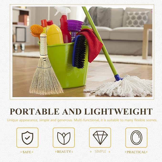 Hand Broom Soft Corn Straw Broom 26cm Mini Desktop Sweeping Brush for Bedroom Sofa Carpet Cleaning Household Dusting Tool