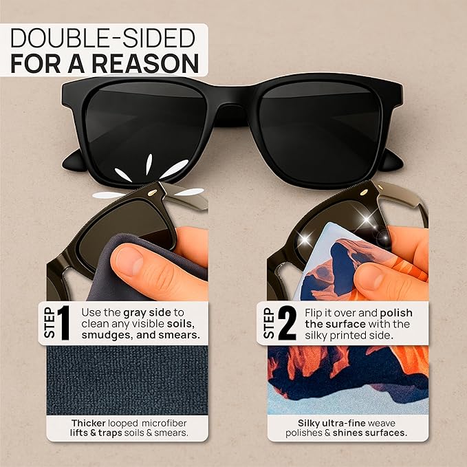 Quick Cloth Microfiber Glasses Cleaning Cloths – 5x7, Desert, 2 Pack with Case | Double-Sided Lens Cleaner for Eyeglasses, Camera, Screens & Glass | Reusable Microfiber Glass Polishing Cloths