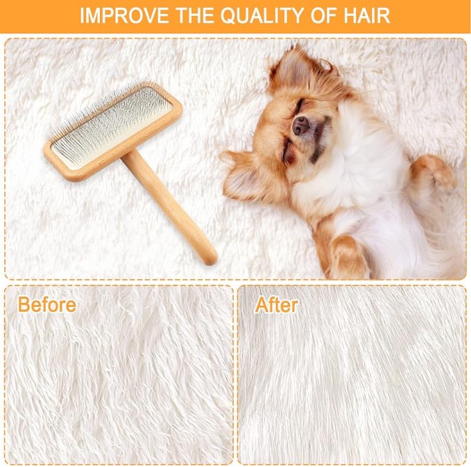 Carpet Rake Sheepskin Wool Brush and Sheepskin Brush Cleaner Comb, More Suitable for Pile Carpets/Rugs, for Carding Fur, Restore Carpets Softness and Texture (Wood, 2PCS(Big+ Small)