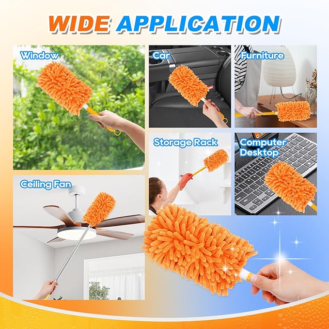 Reusable Duster Refill for Swiffer Hand Duster, 360 Degree Duster Refills for Cleaning, Ceiling Fan, Orange Yellow, 3+3 Pack (Handle is Not Included)