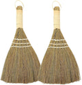 10" Whisk Broom Set of 2, Handheld Straw Broom, Natural Corn Brooms, Portable Wooden Dust Duster for Car, Table, Furniture, Decorative Rustic Sweeper for Home, Garden, Xmas Decor