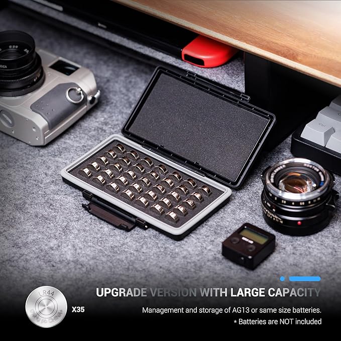 LR44 Size 675 Battery Case Holder, Water-Resistant Compact Button Coin Cell Batteries Storage Organizer Container for 35x LR44 AG13 357 303 L1154F A76 SR44 SR44W P675 AG13 ZA675, Battery Not Included