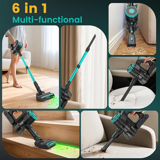 Zefiro Cordless Vacuum Cleaner,45Mins Runtime Vacuum Cleaners for Home, Anti-Tangle and 1.5L Dust Cup, Lightweight Vacuum for Hardwood Floor Carpet Pet Hair