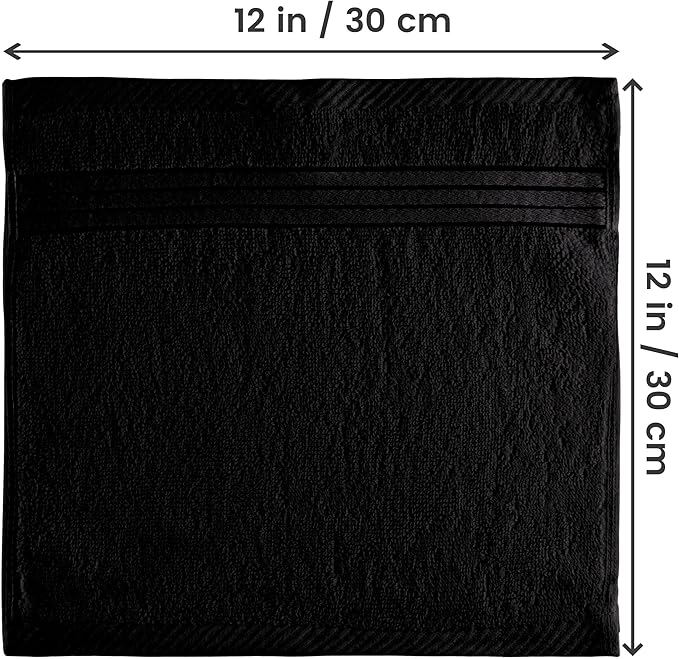 Utopia Towels Wash Cloths Set, 12 by 12 Inches, 100% Cotton Ring Spun, Highly Absorbent and Soft Feel Washcloths for Bathroom, Spa, Gym, and Face, 12 Pack Black