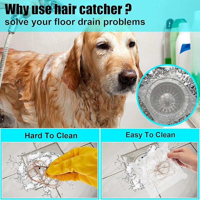Chengu 50 Pcs 5.7 Inch Disposable Hair Catcher Shower Drain Stickers Square Mesh Shower Drain Catcher Cover Stickers Bathtub Stopper Decals with 5 mm Holes for Bathroom Kitchen Sink Filter Accessories