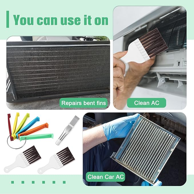CHENGU 4 Pieces Air Conditioner Fin Cleaner Set 2 Different Fin Comb Condenser Fin Straightener 2 Pieces Coil Cleaning Brush Condenser Fin Comb Stainless Steel Radiator Repair Cleaning Tool Set