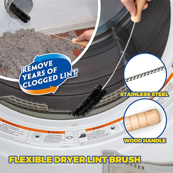 Holikme 2 Pieces Dryer Vent Cleaner Kit, Dryer Lint Vacuum Attachment and Flexible Dryer Lint Brush Vacuum Hose, Lint Remover, Refrigerator Coil Brush,Blue