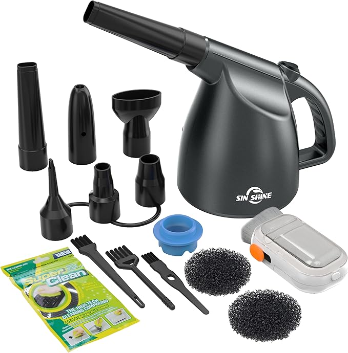 SIN SHINE - Compressed Air 4.0- Multi-Use Electric Air Duster for Cleaning Dust, Hairs, Crumbs, Scraps for Laptop, Computer, Replaces Compressed Air Cans & Canned Air (AD01-Silver)