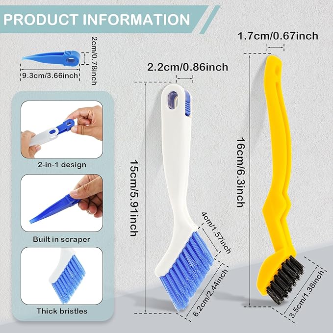4pcs Bathroom Gap Cleaning Brush, Small Crevice Cleaning Brushes, Hand-Held Groove Gap Cleaning Tools, Sliding Door or Window Track Cleaning Brush, Ideal for Gaps, Crevices, and Window Tracks