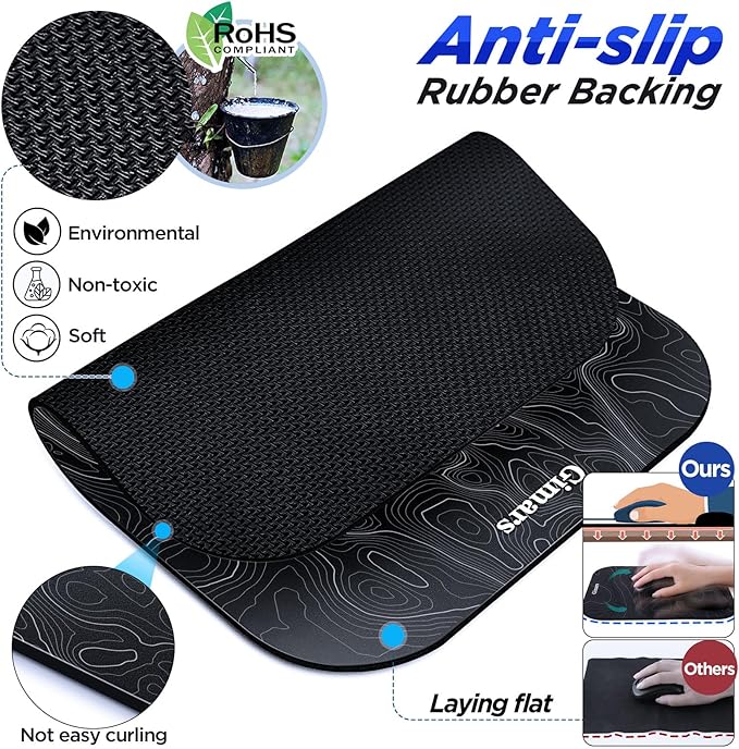 Gimars Large Smooth Superfine Fibre Memory Foam Ergonomic Mouse Pad Wrist Rest Support Mousepad with Nonslip Base for Laptop, Computer, Gaming & Office,Free Coaster Include-Topographic Map