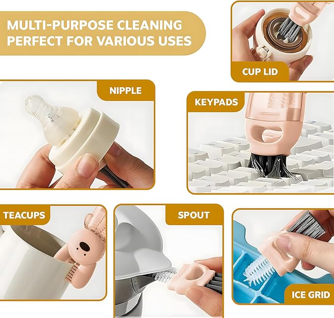 Cup Lid Cleaning Brush, 3 in 1 Cup Cleaner Brush New Multifunctional Lid Cleaner Lid Brush Cleaning Tool Multipurpose Bottle Gap Cleaner Brush Red