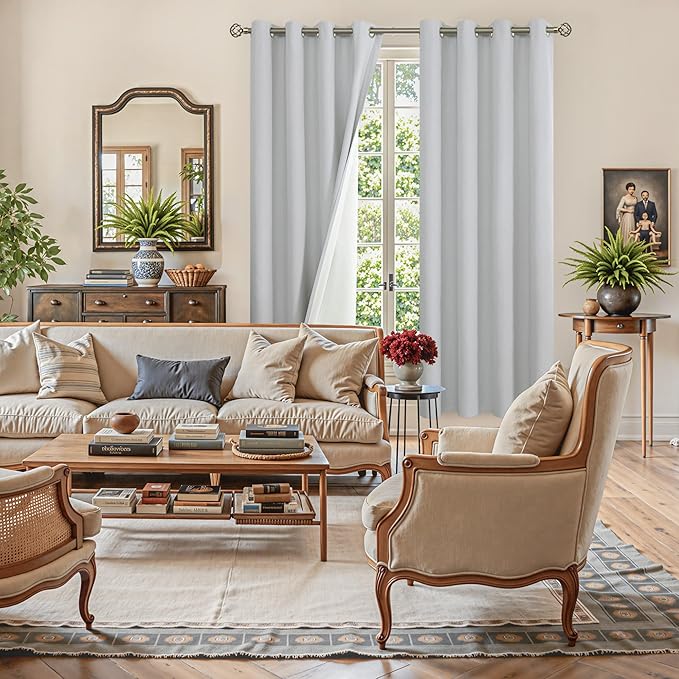 YoungsTex Light Grey Linen 100% Blackout Curtains 72 Inches Long for Bedroom, Thermal Insulated Window Drapes with Grommet Full Room Darkening for Living Room, 2 Panels, 52 X 72 Inch