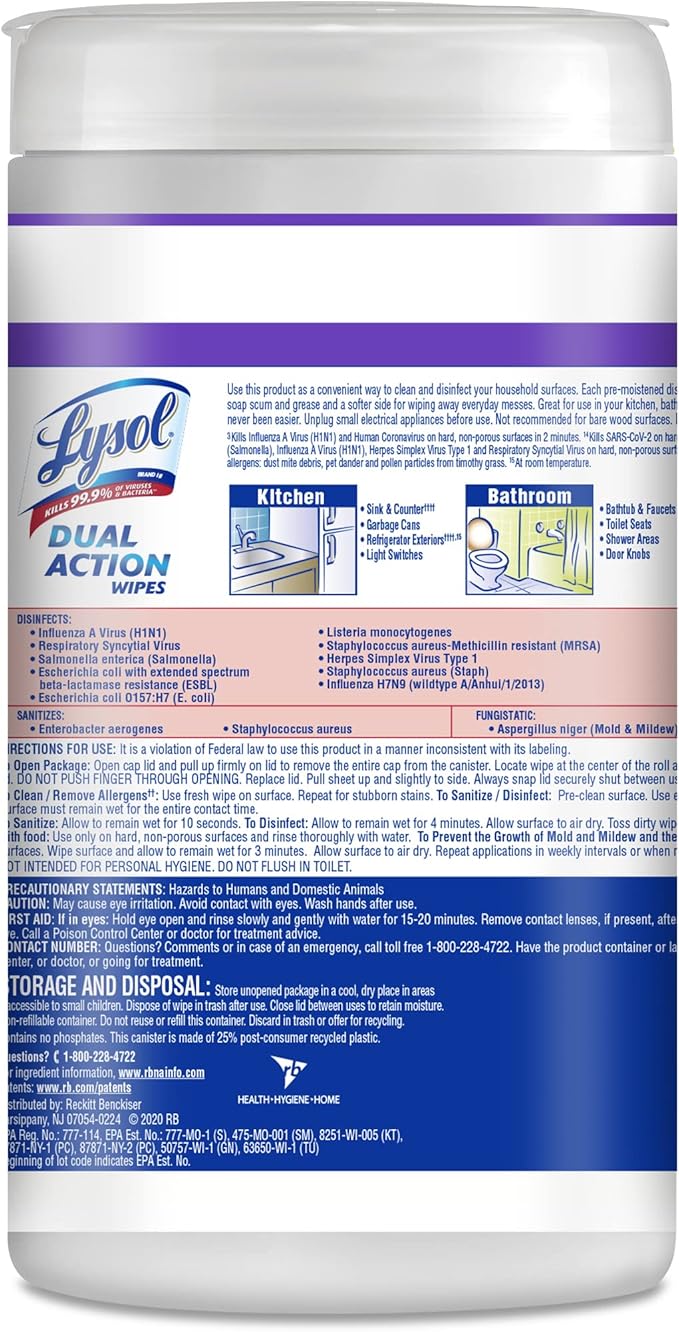 Lysol Dual Action Disinfectant Wipes, Multi-Surface Antibacterial Scrubbing Wipes, For Disinfecting and Cleaning, Citrus Scent, 75ct (Pack of 6)