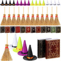 36 Pieces Mini Halloween Decorations 12 Mini Felt Witch Hats 12 Small Brooms 12 Miniature Dollhouse Books Tiny Witch Accessories Set for DIY Crafts Halloween Party Decor Supplies (Colorful)